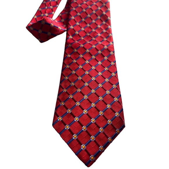 Men’s silk tie Red Blue Trellis Pattern Robert Talbott - Picture 4 of 4